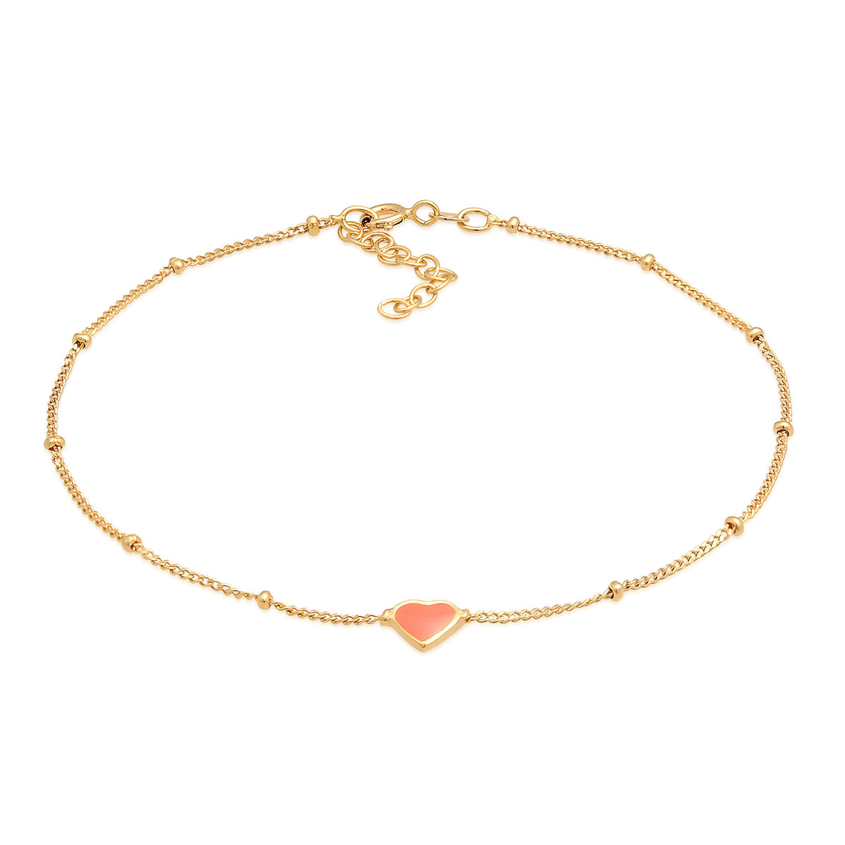 Orange - Elli | Kugel-Fußkettchen Herz | Emaille (Pink) | 925er Sterling Silber Vergoldet