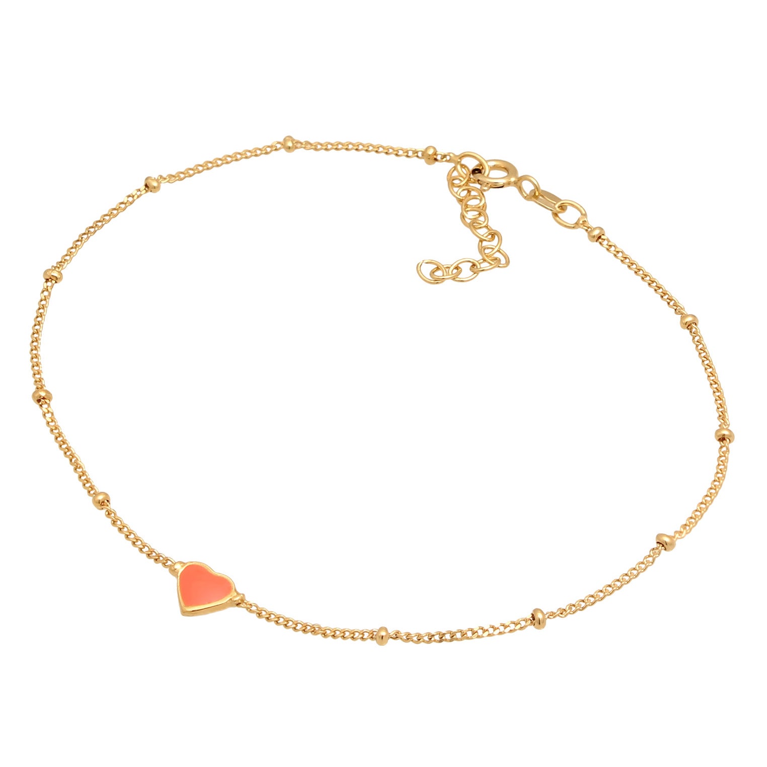 Orange - Elli | Kugel-Fußkettchen Herz | Emaille (Pink) | 925er Sterling Silber Vergoldet