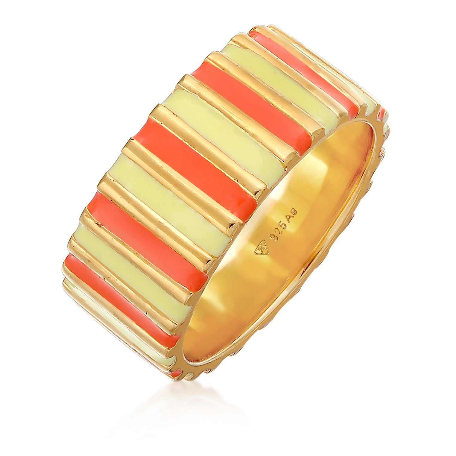 Orange - Elli | Bandring Rillen | Emaille (Orange) | 925er Sterling Silber Vergoldet