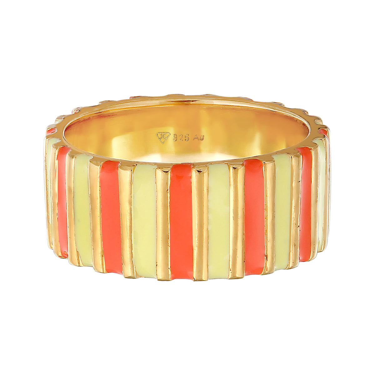 Orange - Elli | Bandring Rillen | Emaille (Orange) | 925er Sterling Silber Vergoldet