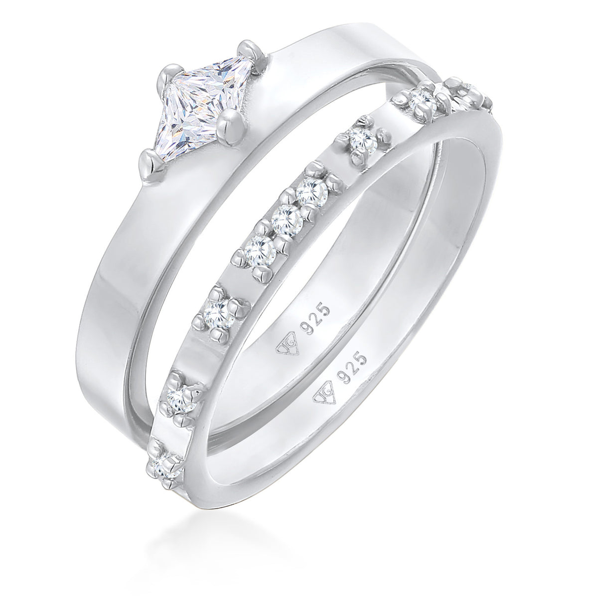 Silber - Elli | Ring-Set Solitär | Zirkonia (Weiß) | 925er Sterling Silber