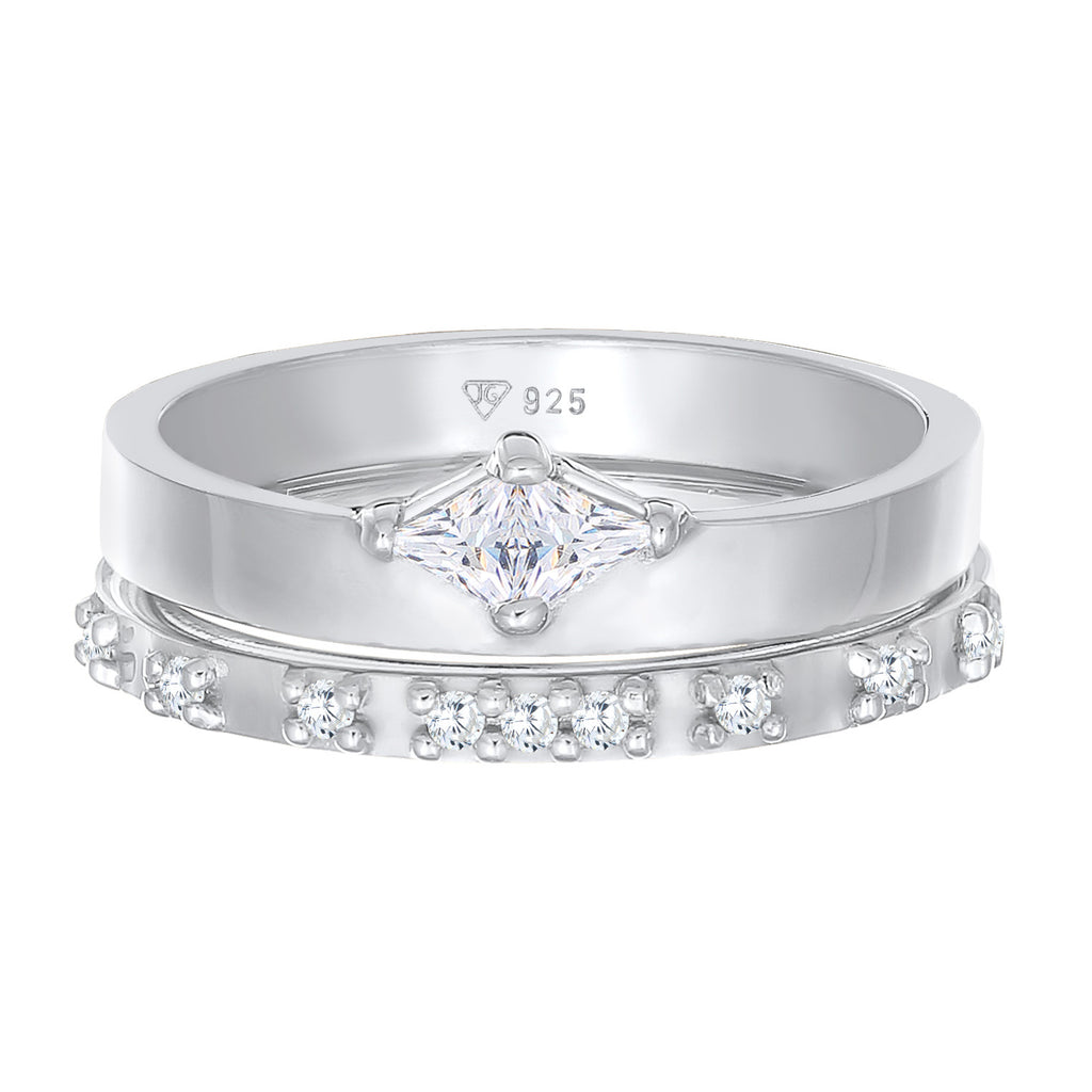 Silber - Elli | Ring-Set Solitär | Zirkonia (Weiß) | 925er Sterling Silber
