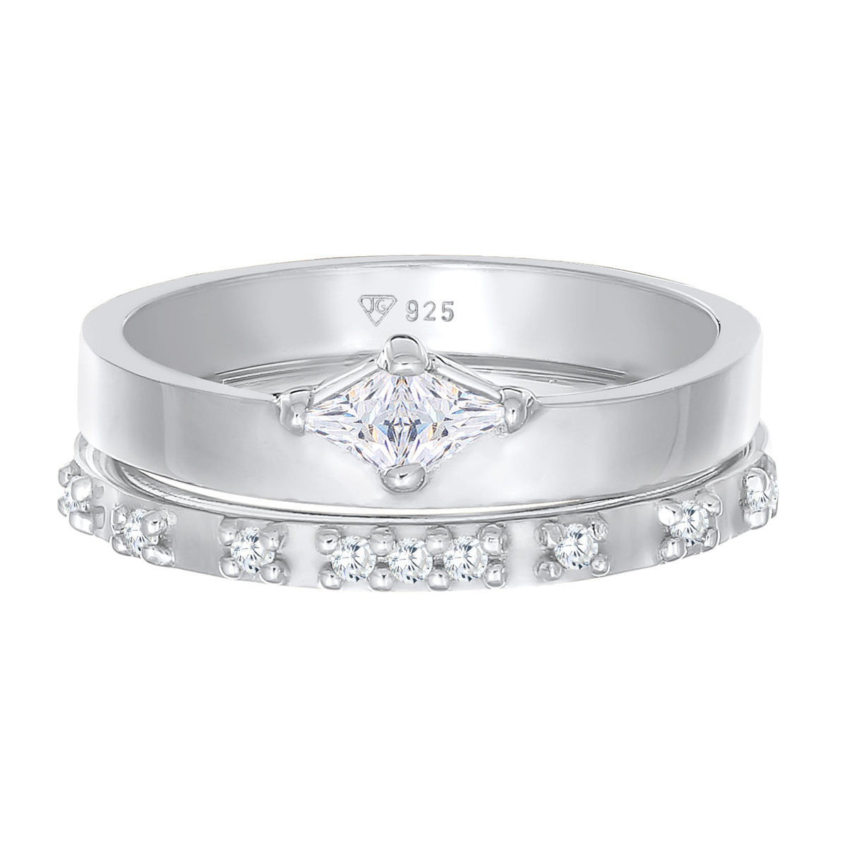 Silber - Elli | Ring-Set Solitär | Zirkonia (Weiß) | 925er Sterling Silber