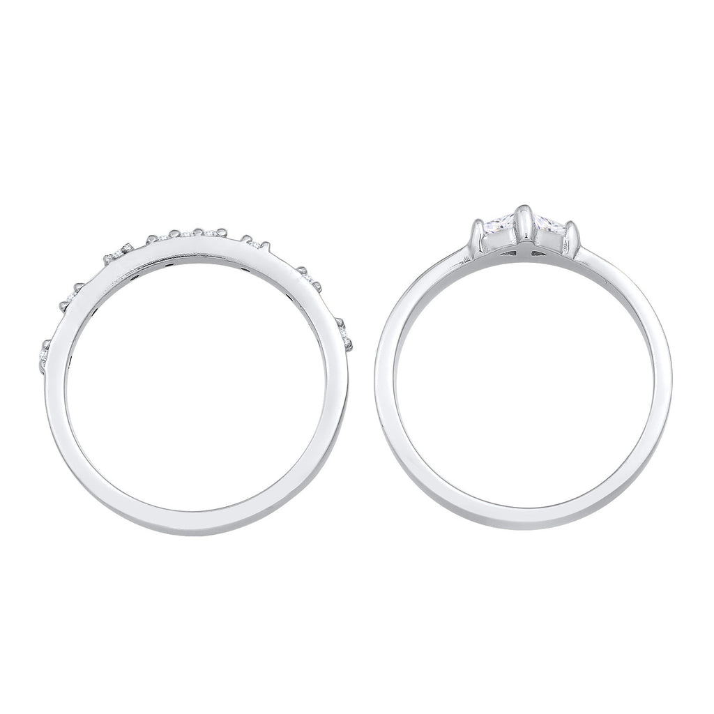 Silber - Elli | Ring-Set Solitär | Zirkonia (Weiß) | 925er Sterling Silber