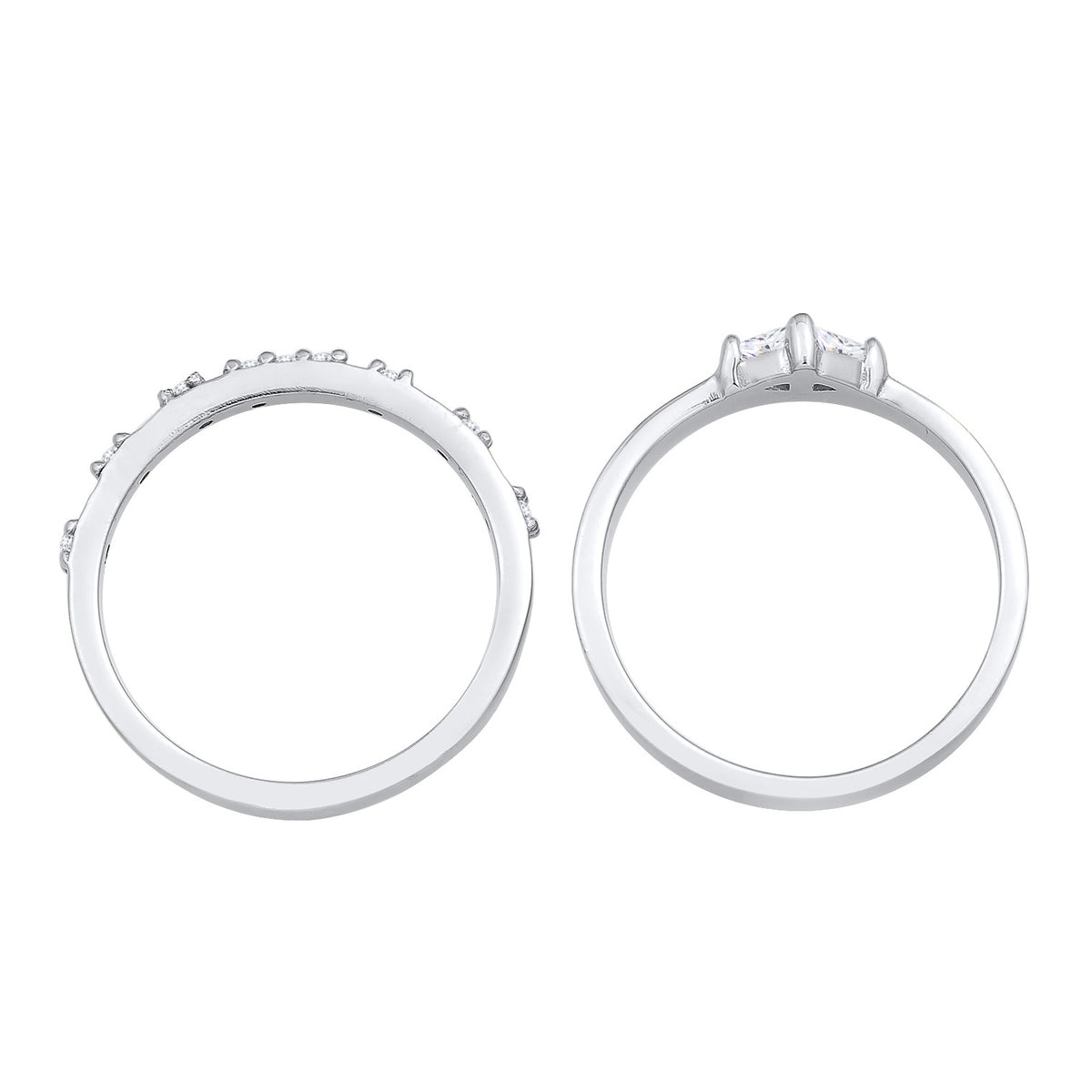 Silber - Elli | Ring-Set Solitär | Zirkonia (Weiß) | 925er Sterling Silber