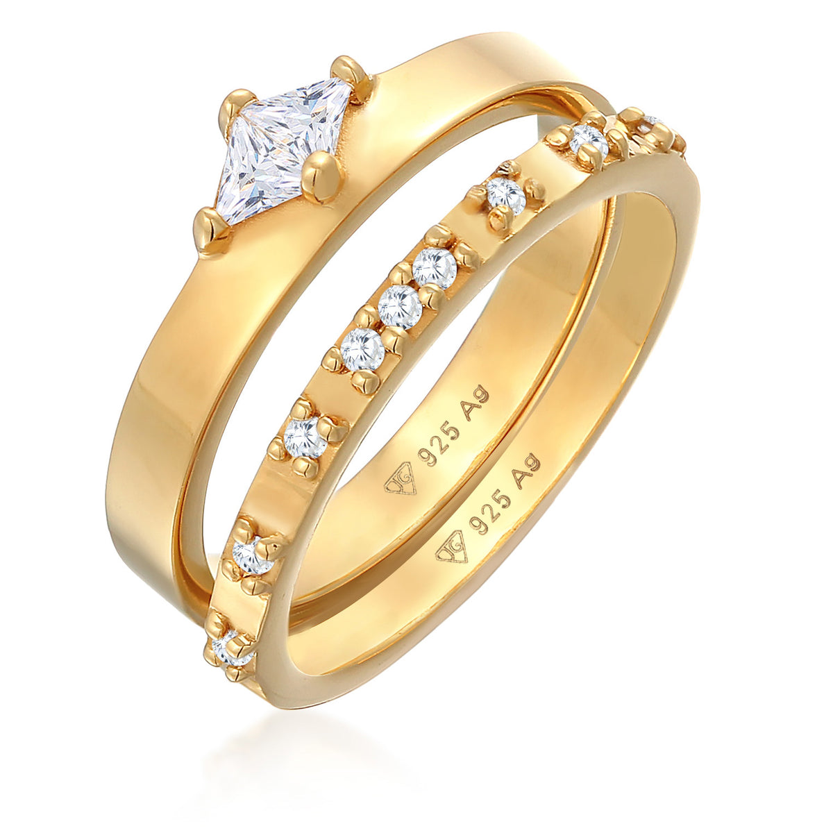 Gold - Elli | Ring-Set Solitär | Zirkonia (Weiß) | 925er Sterling Silber