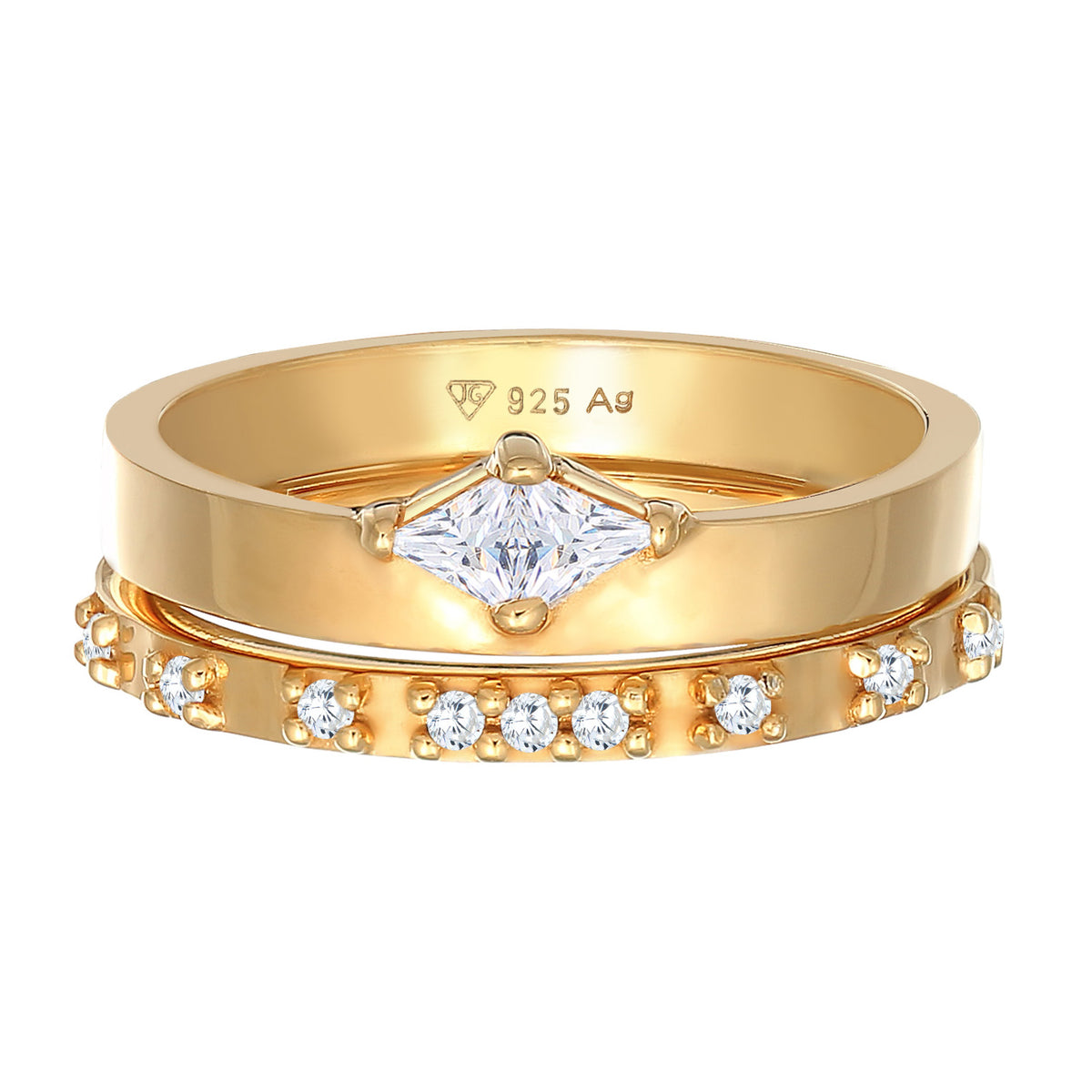 Gold - Elli | Ring-Set Solitär | Zirkonia (Weiß) | 925er Sterling Silber