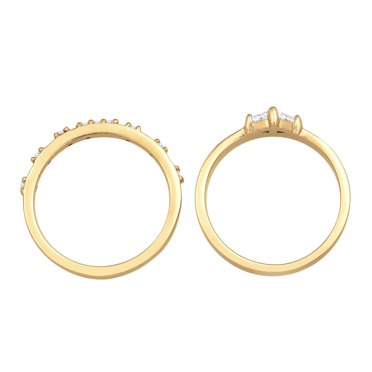 Gold - Elli | Ring-Set Solitär | Zirkonia (Weiß) | 925er Sterling Silber