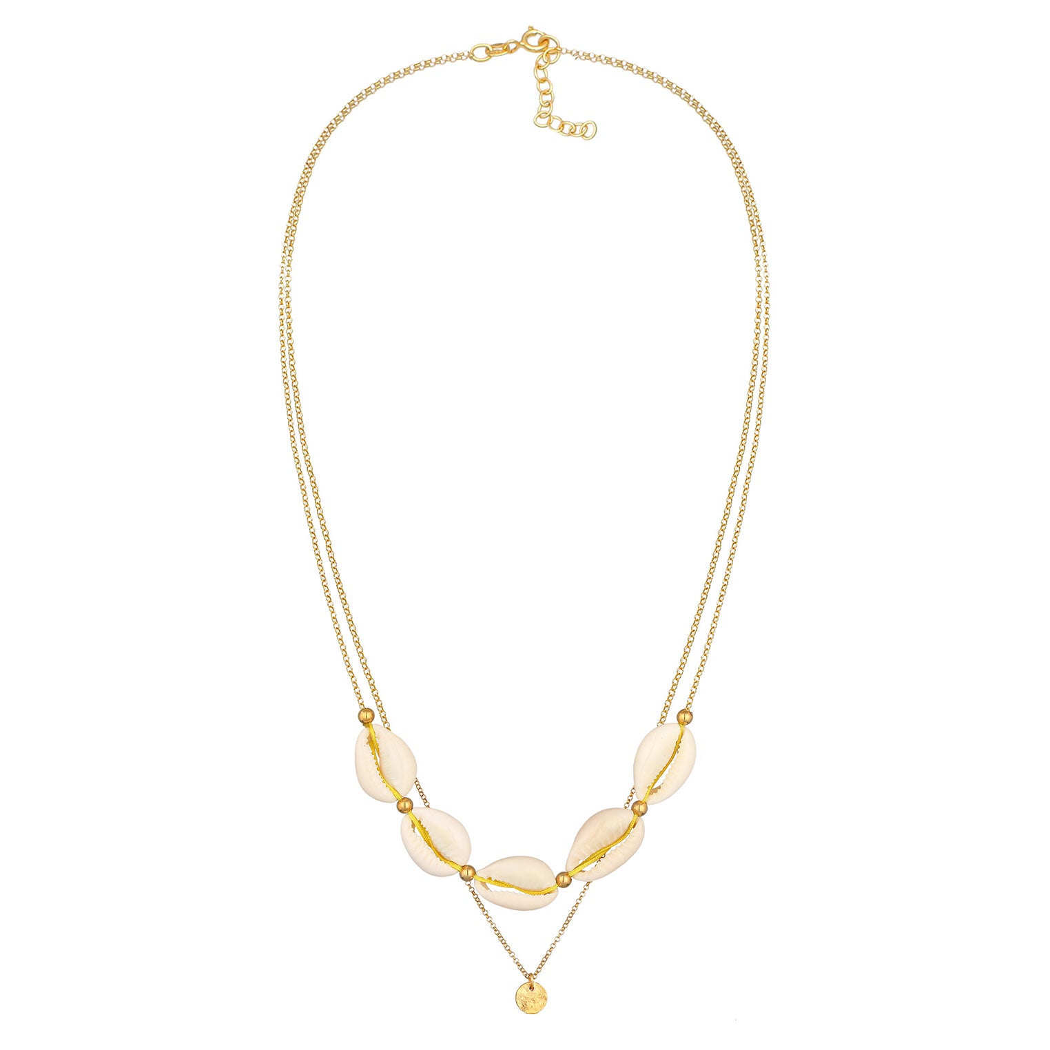 Gold - Elli | Layer Halskette | Kauri Muschel | 925er Sterling Silber Vergoldet