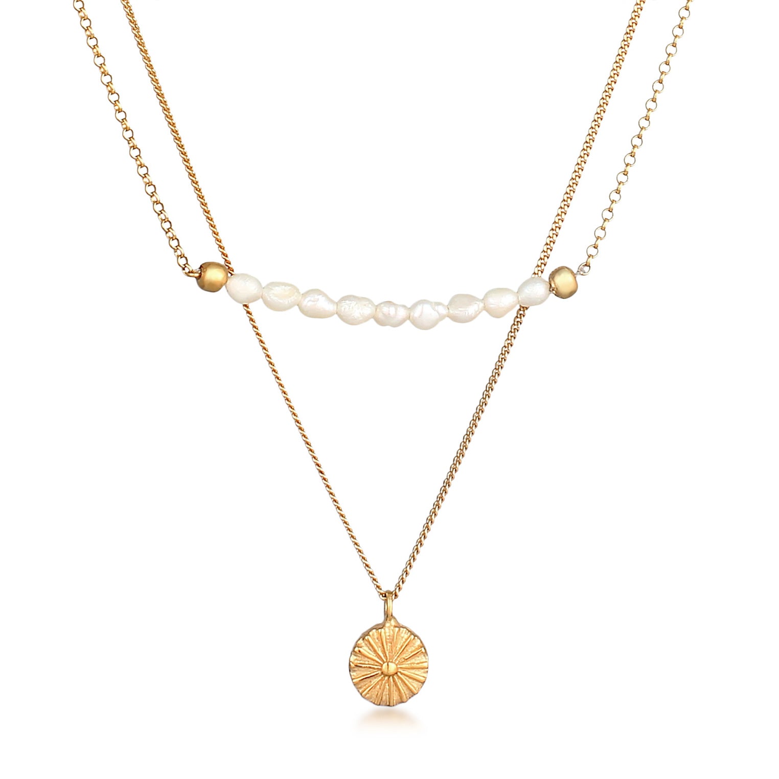 Gold - Elli PREMIUM | Layer-Halskette Boho | Süßwasserzuchtperlen | 925er Sterling Silber vergoldet