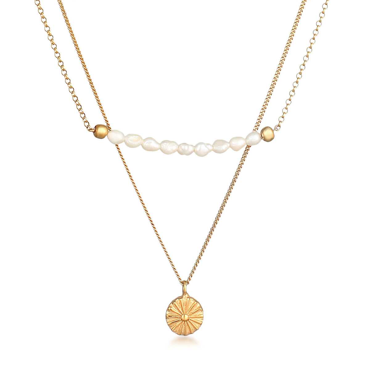 Gold - Elli PREMIUM | Layer-Halskette Boho | Süßwasserzuchtperlen | 925er Sterling Silber vergoldet