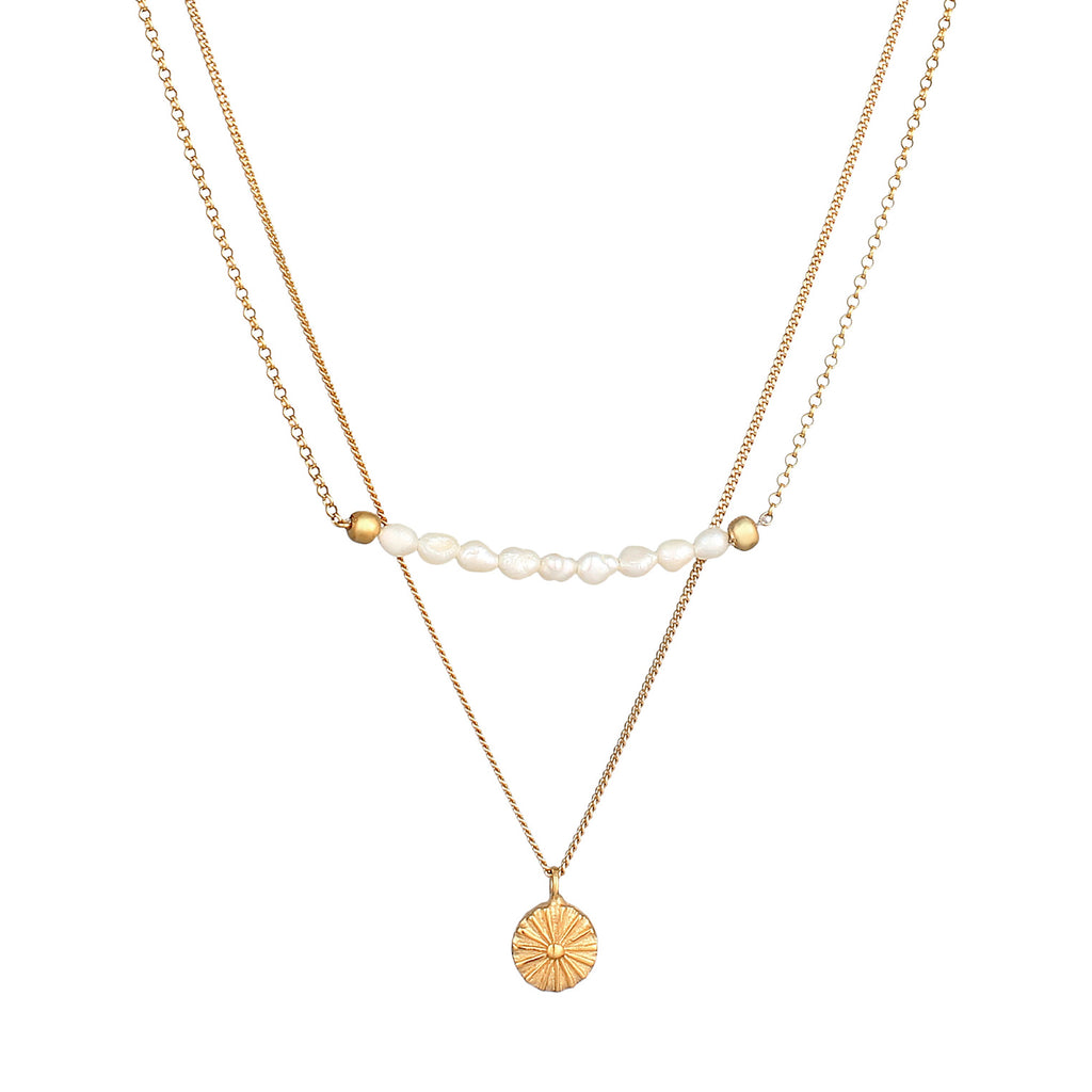 Gold - Elli PREMIUM | Layer-Halskette Boho | Süßwasserzuchtperlen | 925er Sterling Silber vergoldet