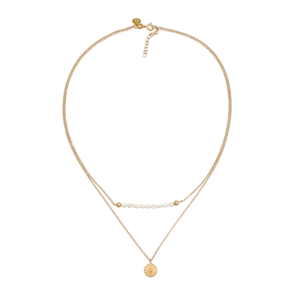 Gold - Elli PREMIUM | Layer-Halskette Boho | Süßwasserzuchtperlen | 925er Sterling Silber vergoldet