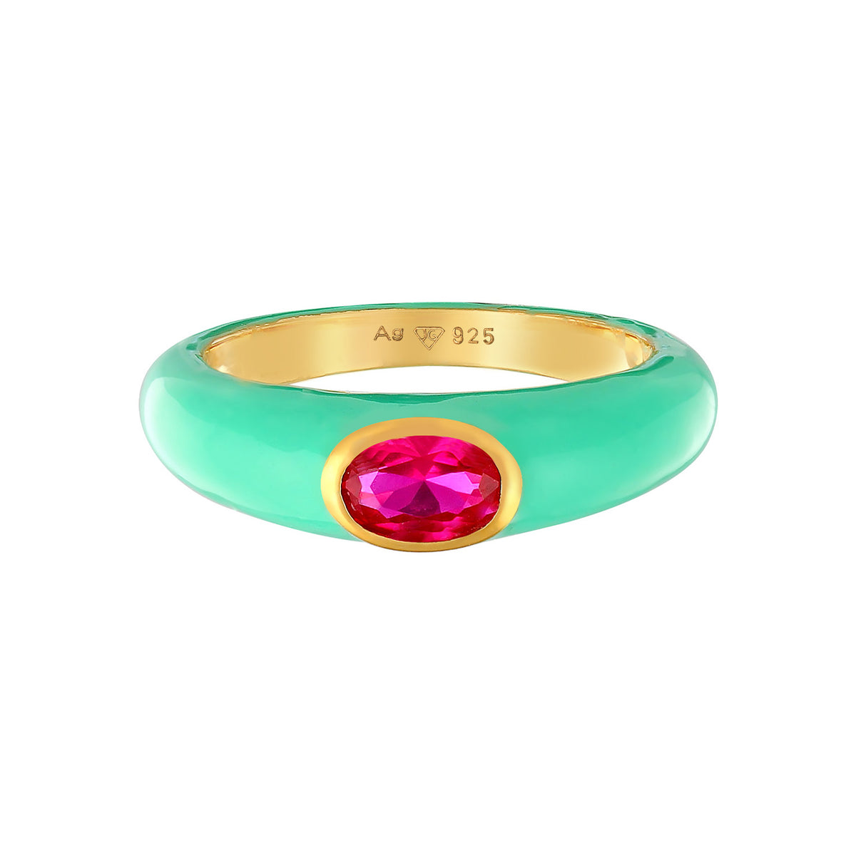 Türkis - Elli | Solitär-Ring Oval | Emaille & Zirkonia (Grün) | 925er Sterling Silber