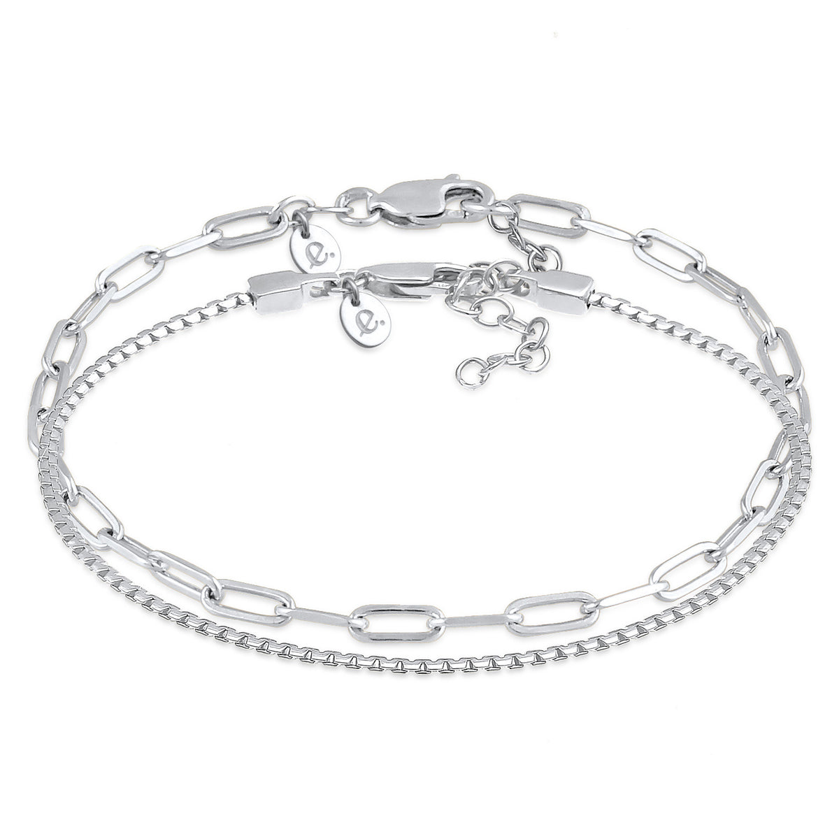 Silber - Elli PREMIUM | Basic Armbänder 2er Set | 925er Sterling Silber