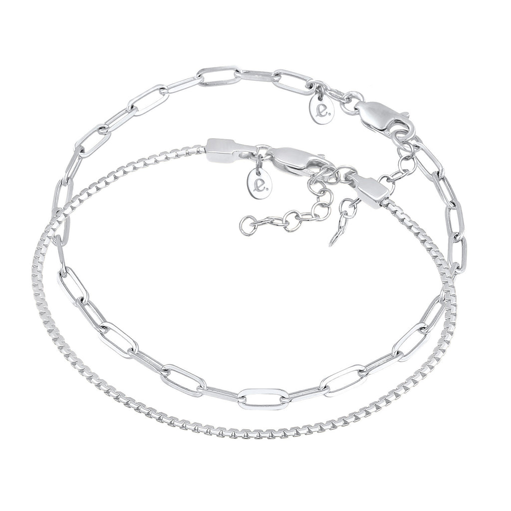 Silber - Elli PREMIUM | Basic Armbänder 2er Set | 925er Sterling Silber