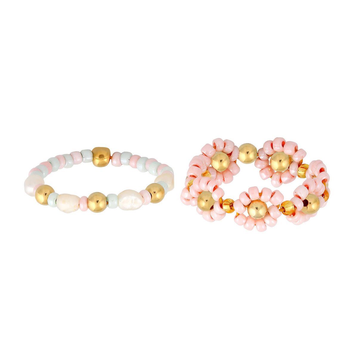 Gold - Elli | Ring 2er Set | Süßwasserperlen | 925er Sterling Silber