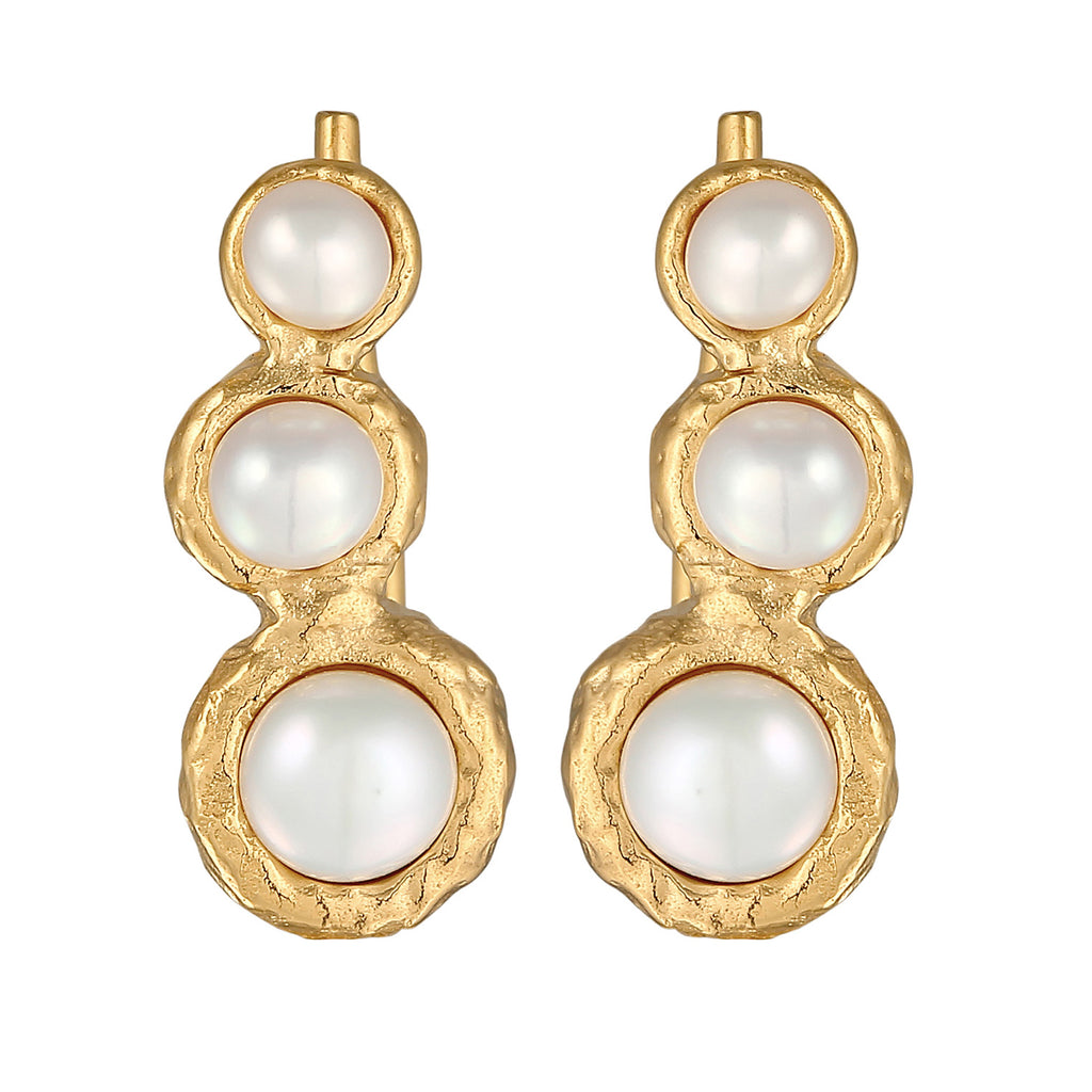 Gold - Elli | Earclimber Organic | Süßwasserperlen | 925er Sterling Silber Vergoldet