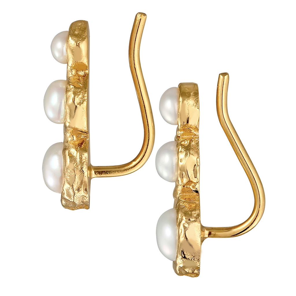 Gold - Elli | Earclimber Organic | Süßwasserperlen | 925er Sterling Silber Vergoldet