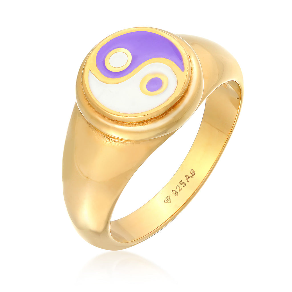 Gold - Elli | Siegelring Ying Yang | Emaille | 925er Sterling Silber Vergoldet