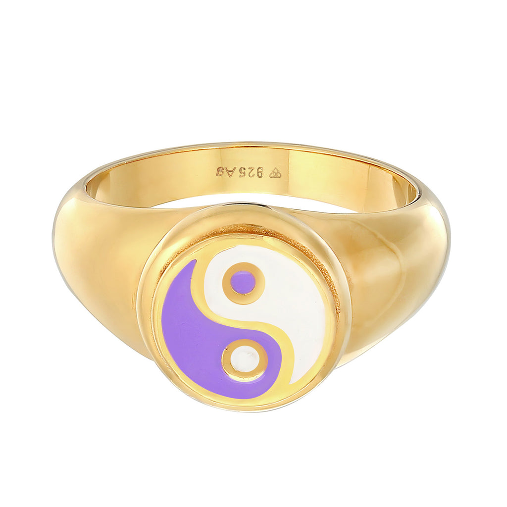 Gold - Elli | Siegelring Ying Yang | Emaille | 925er Sterling Silber Vergoldet