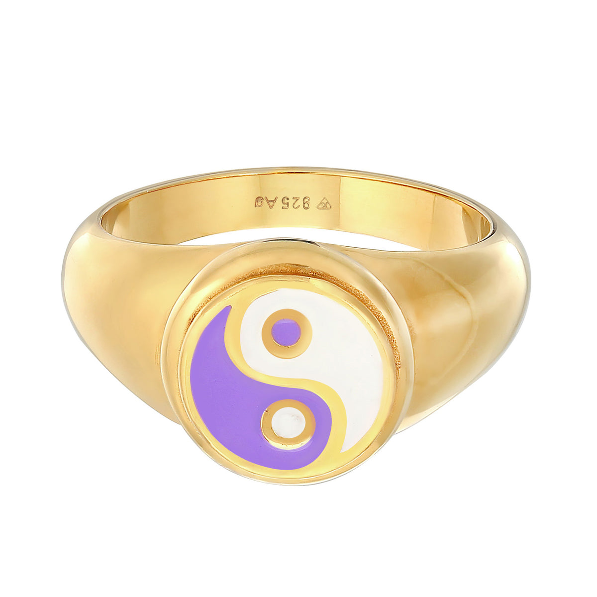 Gold - Elli | Siegelring Ying Yang | Emaille | 925er Sterling Silber Vergoldet