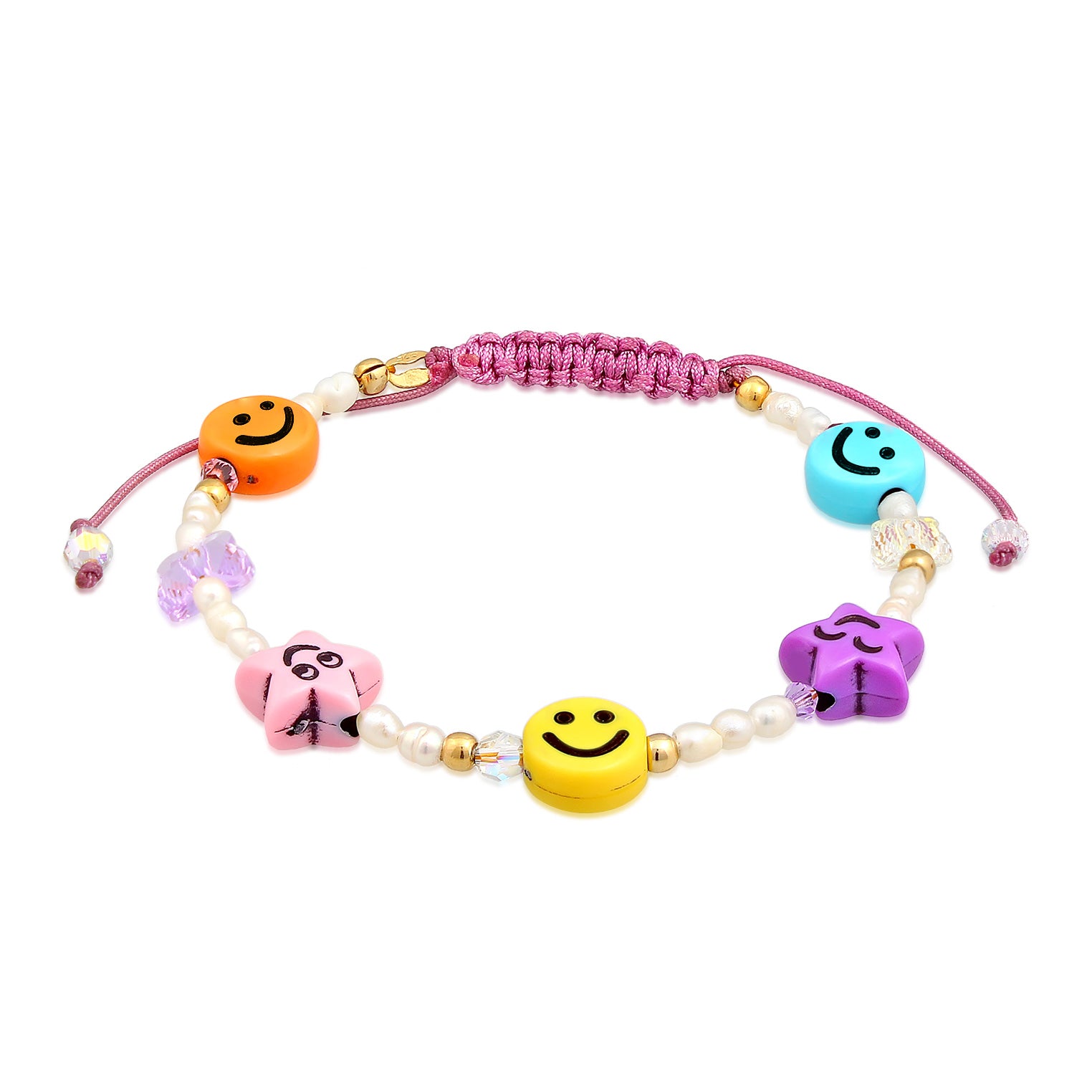 Bunt - Elli | Armband mit Smiling Face Beads | Süßwasserperlen, Nylon | 925er Sterling Silber