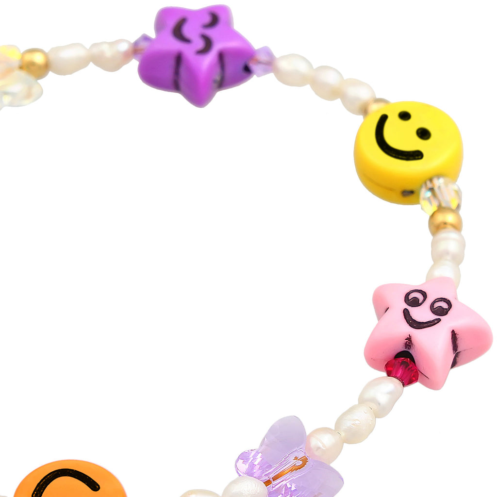 Bunt - Elli | Armband mit Smiling Face Beads | Süßwasserperlen, Nylon | 925er Sterling Silber