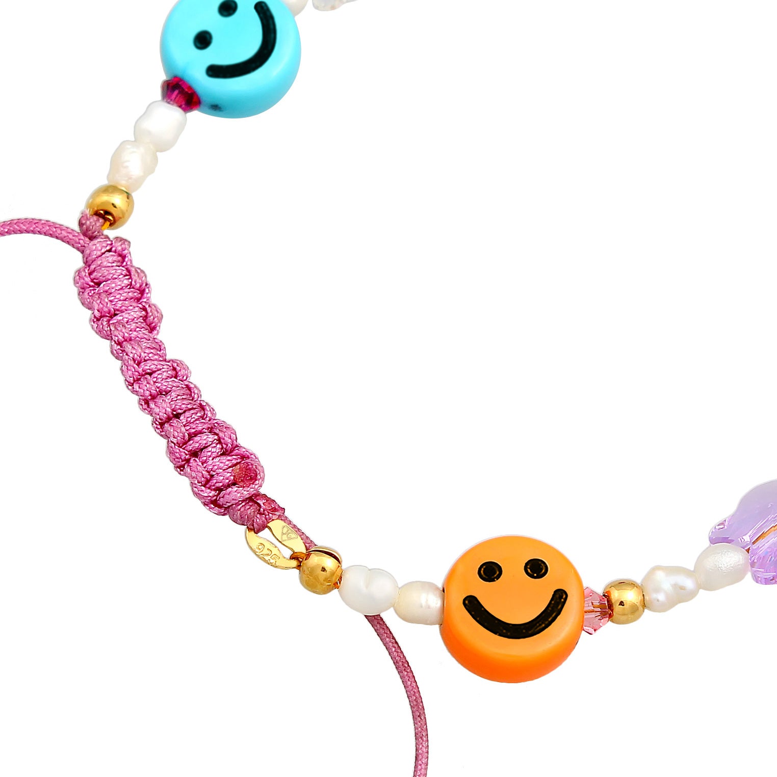 Bunt - Elli | Armband Smile Emoji Beads | Süßwasserperlen, Nylon | 925er Sterling Silber