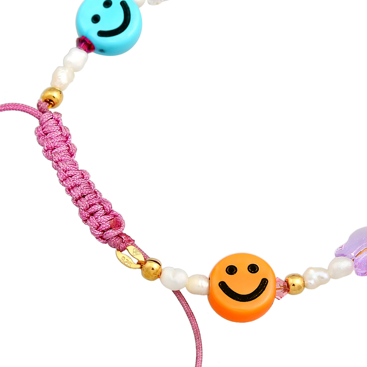 Bunt - Elli | Armband mit Smiling Face Beads | Süßwasserperlen, Nylon | 925er Sterling Silber