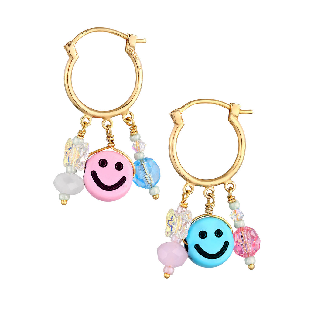 Gold - Elli | Ohrhänger mit Smiling Face Beads | 925er Sterling Silber vergoldet