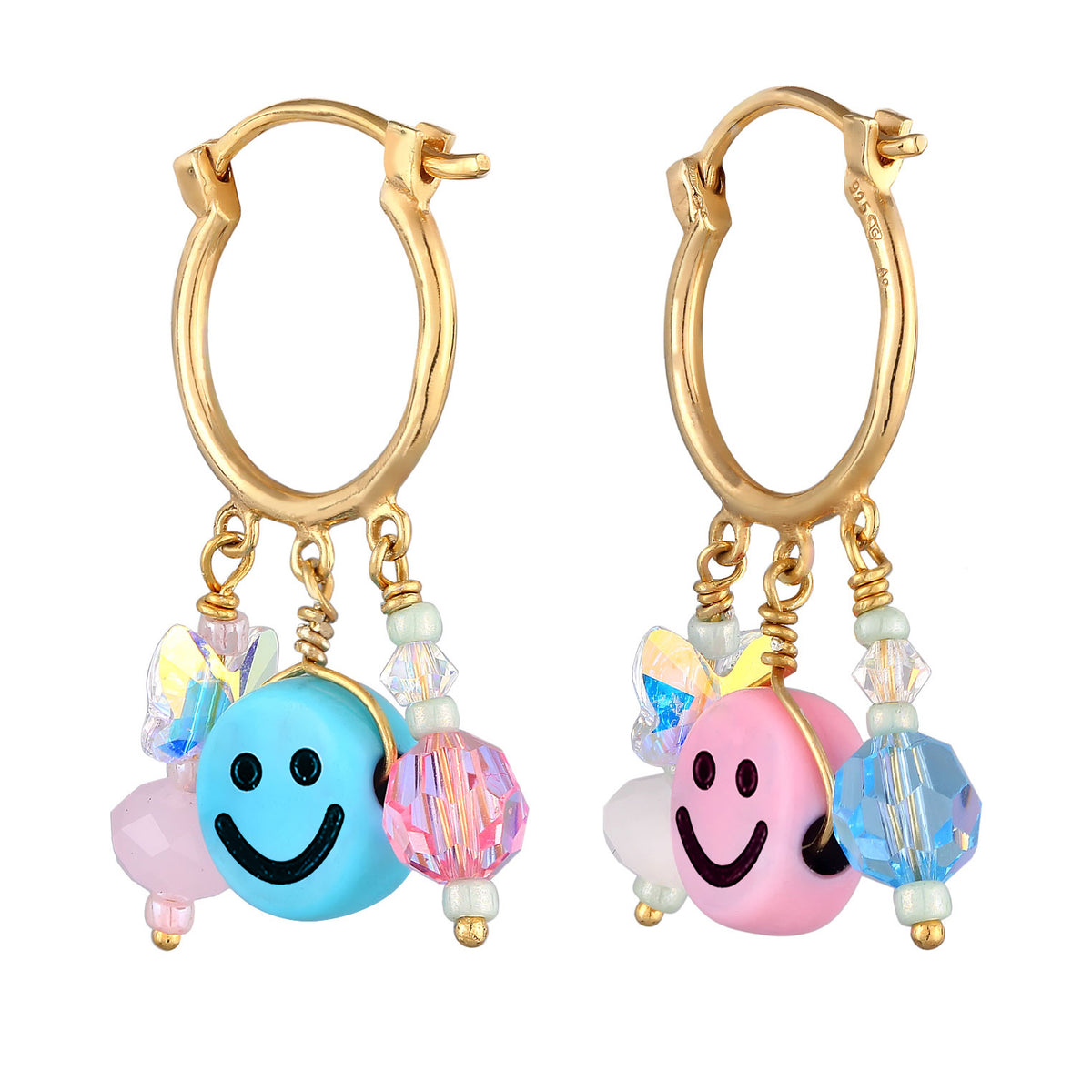 Gold - Elli | Ohrhänger mit Smiling Face Beads | 925er Sterling Silber vergoldet