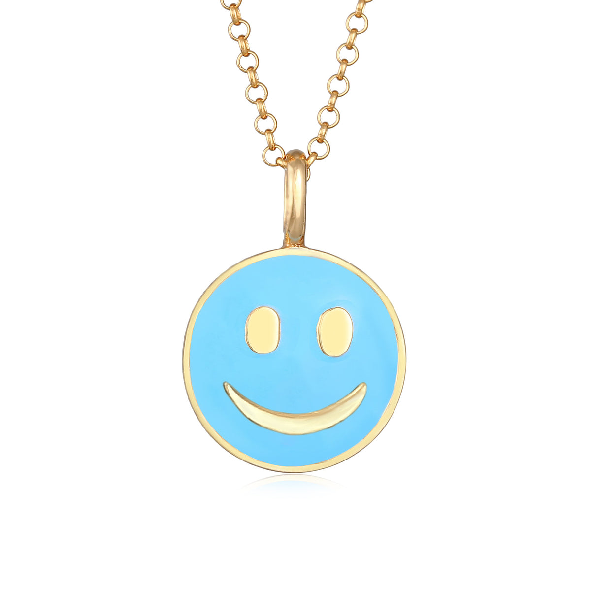 Blau - Elli | Halskette mit Smiling Face | Emaille (Blau) | 925er Sterling Silber Vergoldet