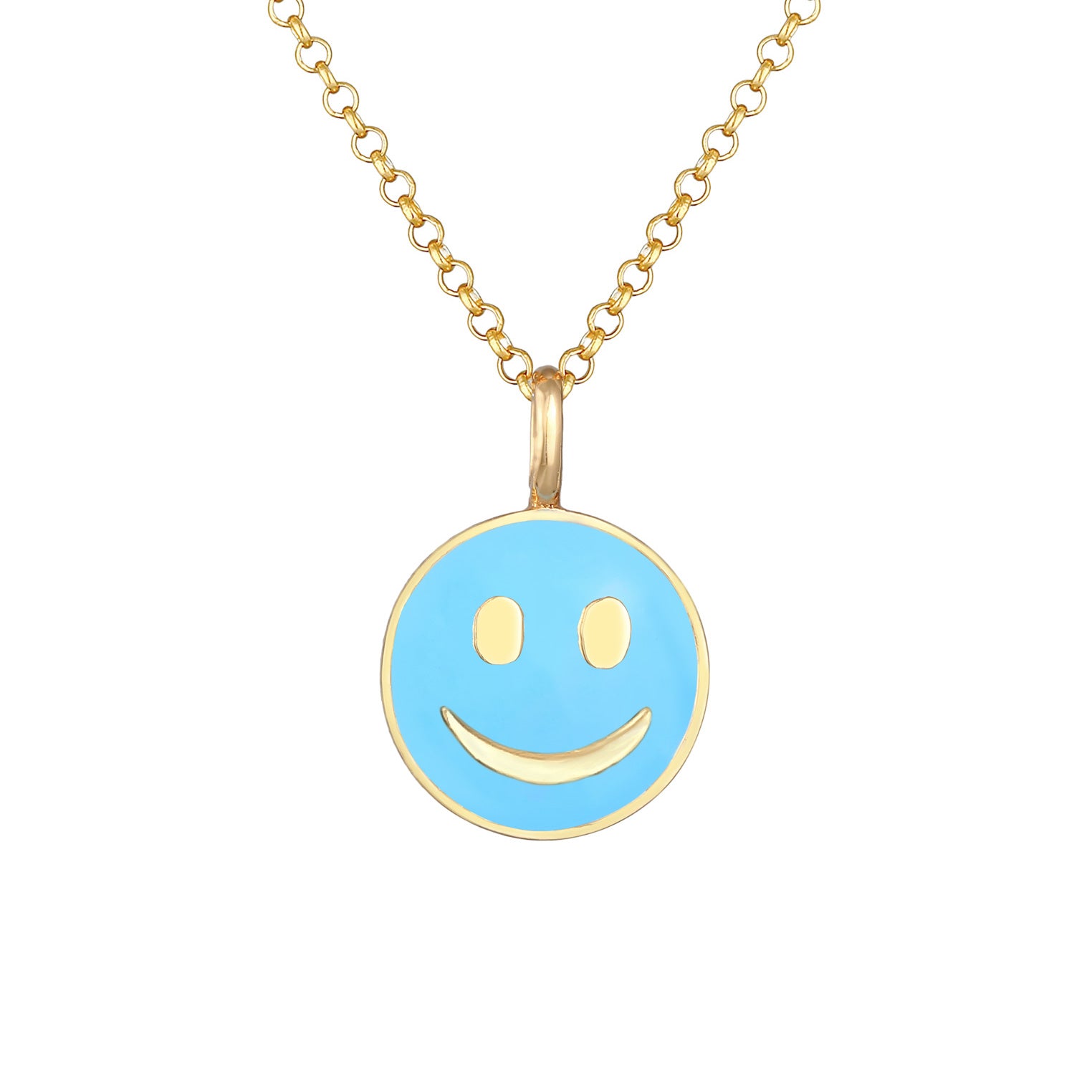 Blau - Elli | Halskette mit Smiling Face | Emaille (Blau) | 925er Sterling Silber Vergoldet