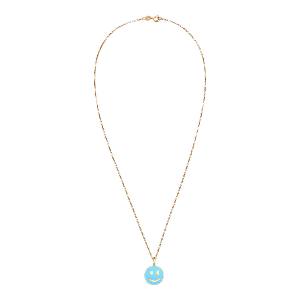 Blau - Elli | Halskette mit Smiling Face | Emaille (Blau) | 925er Sterling Silber Vergoldet