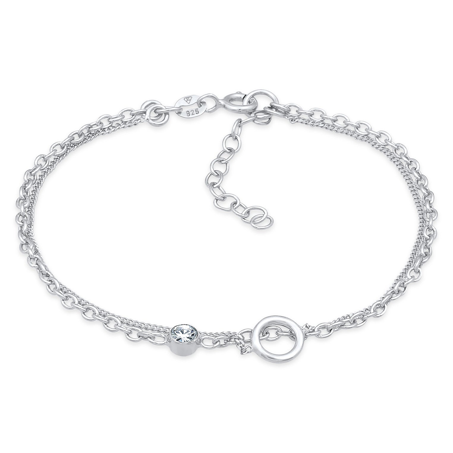 Silber - Elli | Layer-Armband Kreis | Kristall (Weiß) | 925er Sterling Silber