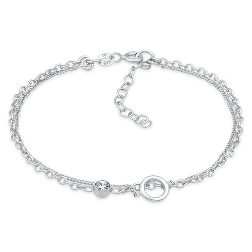 Silber - Elli | Layer-Armband Kreis | Mit Kristallen von Swarovski® (Weiß) | 925er Sterling Silber