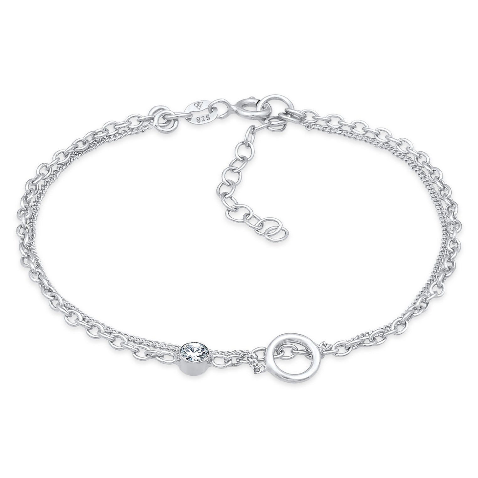 Silber - Elli | Layer-Armband Kreis | Mit Kristallen von Swarovski® (Weiß) | 925er Sterling Silber