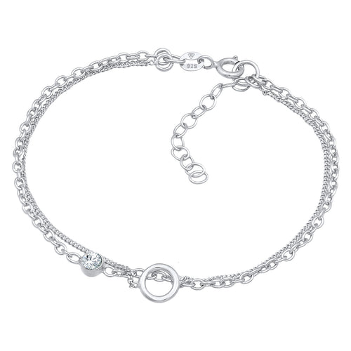 Silber - Elli | Layer-Armband Kreis | Mit Kristallen von Swarovski® (Weiß) | 925er Sterling Silber