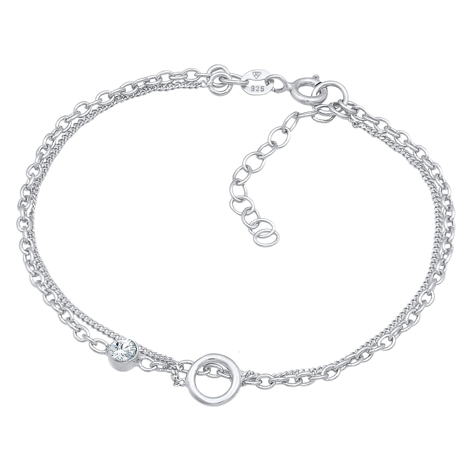 Silber - Elli | Layer-Armband Kreis | Mit Kristallen von Swarovski® (Weiß) | 925er Sterling Silber