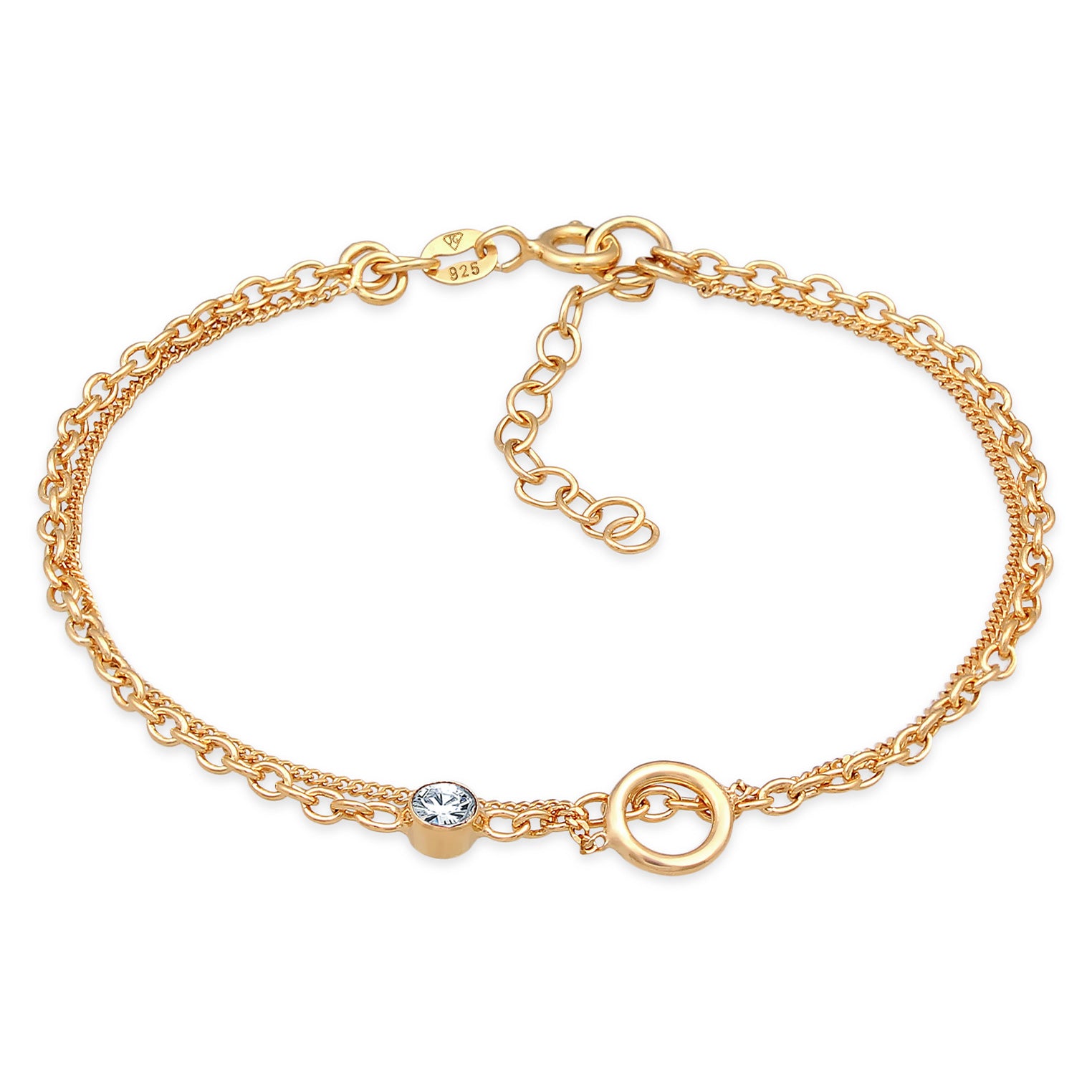 Gold - Elli | Layer-Armband Kreis | Kristall (Weiß) | 925er Sterling Silber vergoldet