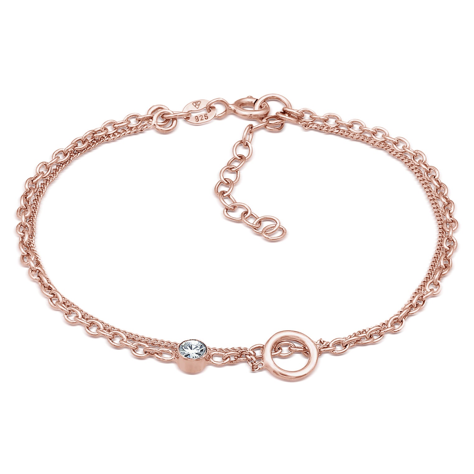 Roségold - Elli | Layer-Armband Kreis | Mit Kristallen von Swarovski® (Weiß) | 925er Sterling Silber
