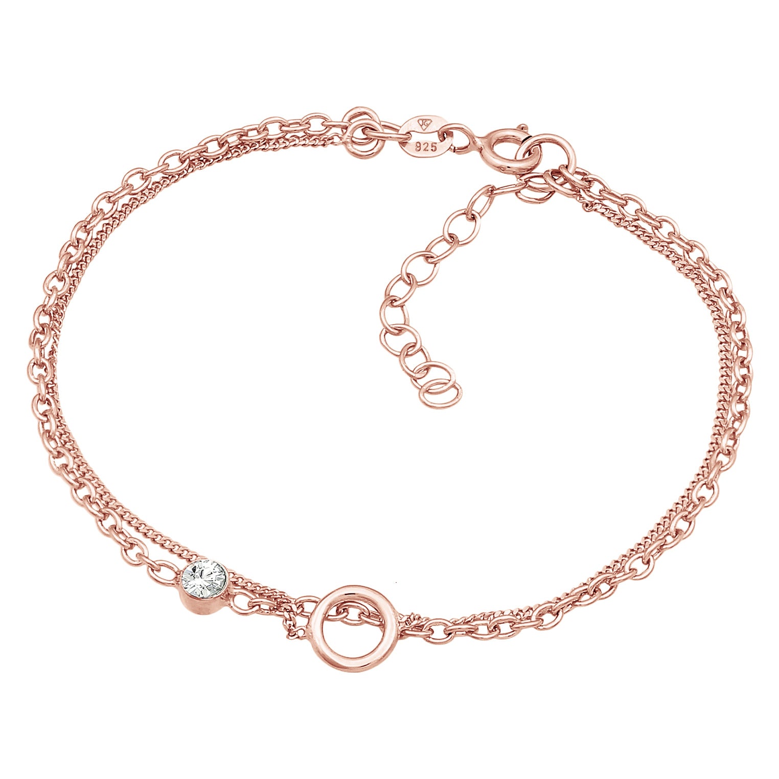 Roségold - Elli | Layer-Armband Kreis | Kristall (Weiß) | 925er Sterling Silber