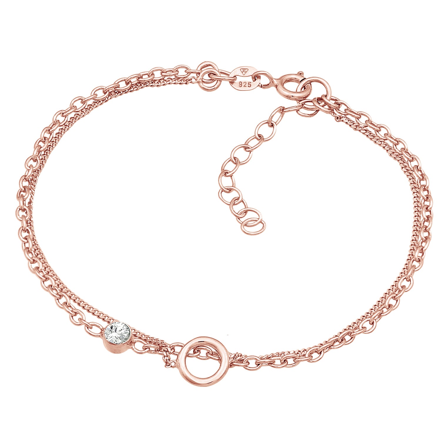 Roségold - Elli | Layer-Armband Kreis | Mit Kristallen von Swarovski® (Weiß) | 925er Sterling Silber