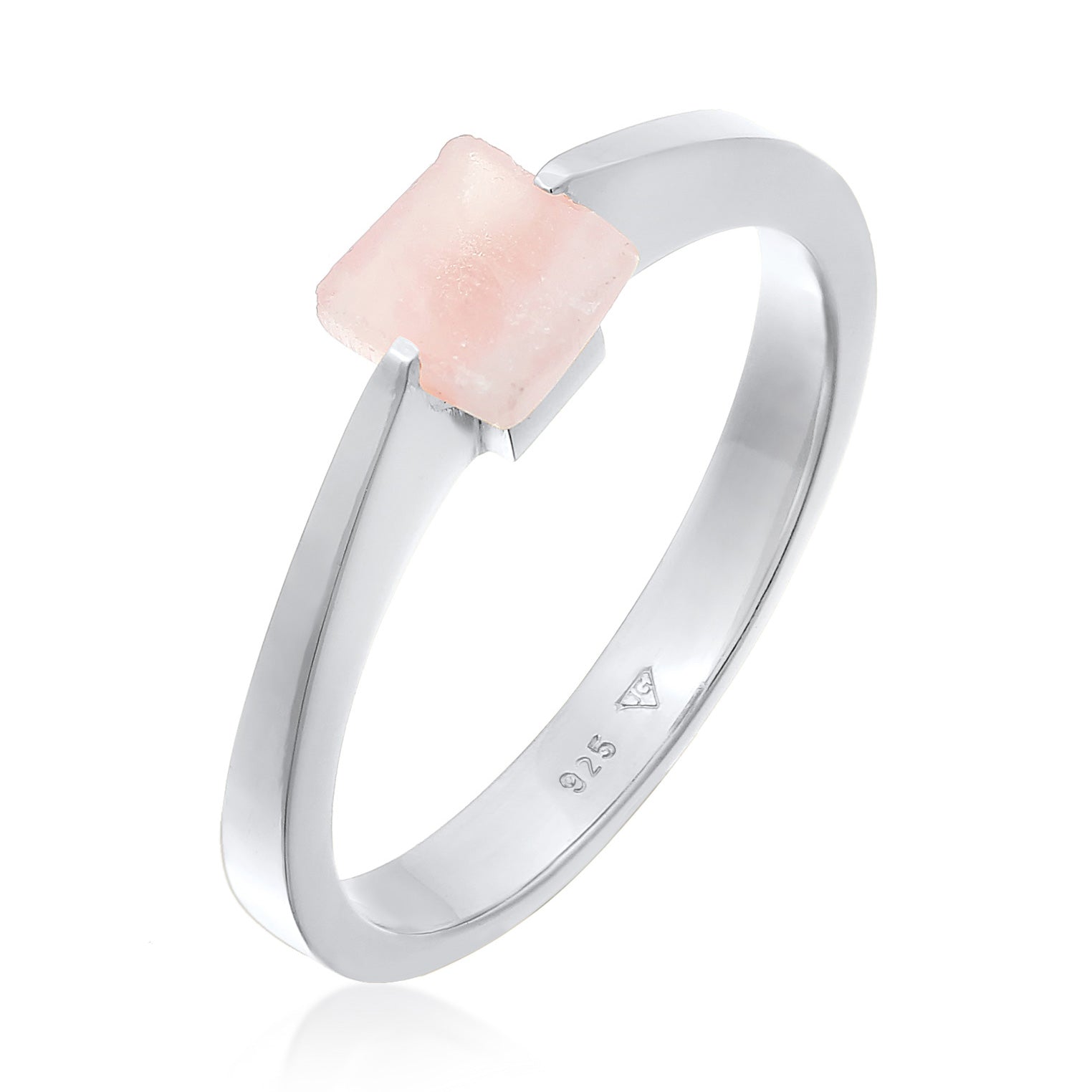 Silber - Elli PREMIUM | Solitär-Ring Viereck | Quarz (Rosa) | 925er Sterling Silber