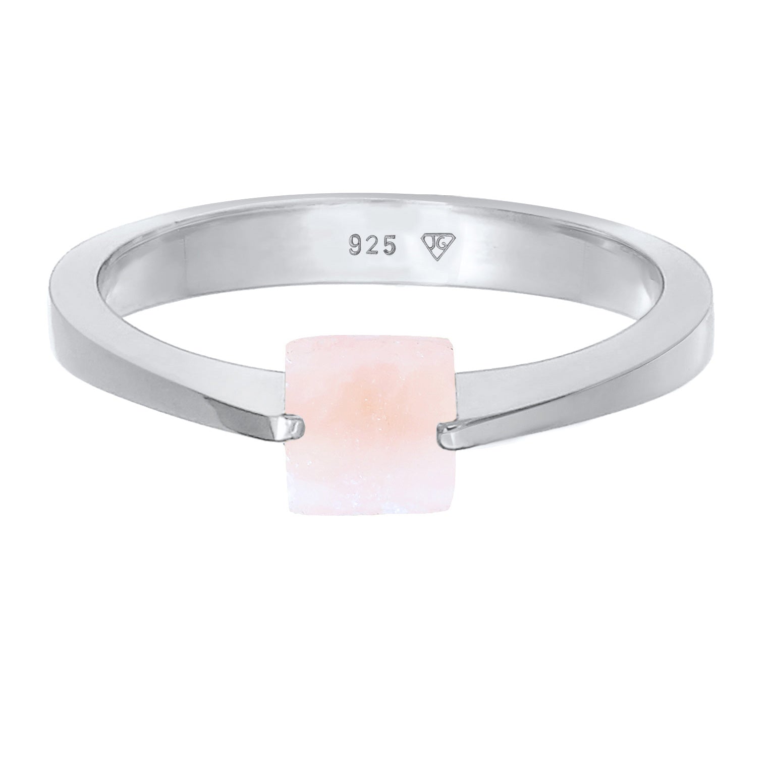 Silber - Elli PREMIUM | Solitär-Ring Viereck | Quarz (Rosa) | 925er Sterling Silber