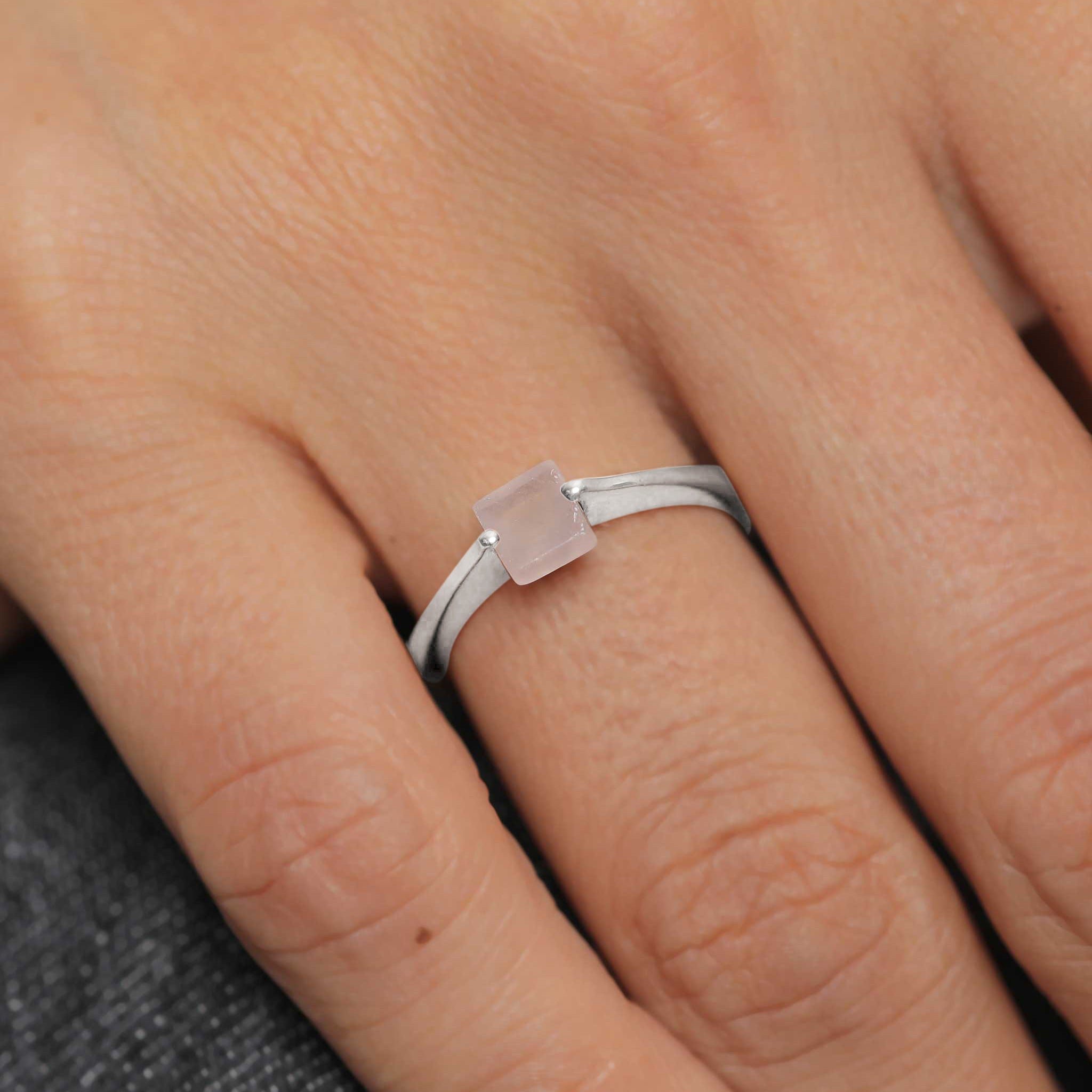 Silber - Elli PREMIUM | Solitär-Ring Viereck | Quarz (Rosa) | 925er Sterling Silber