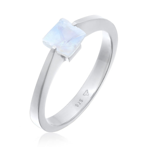Silber - Elli PREMIUM | Solitär-Ring Viereck | Mondstein | 925er Sterling Silber