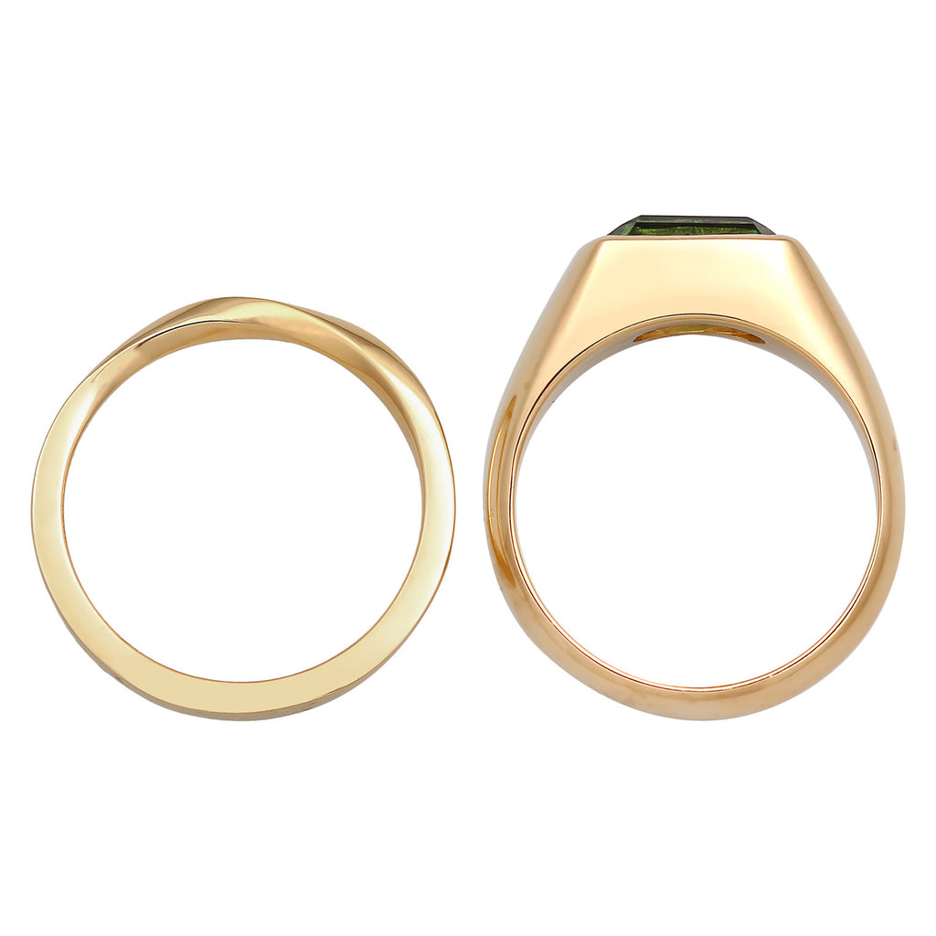 Gold - Elli PREMIUM | Siegelring Quadrat Set | Quartz (Grün) | 925er Sterling Silber