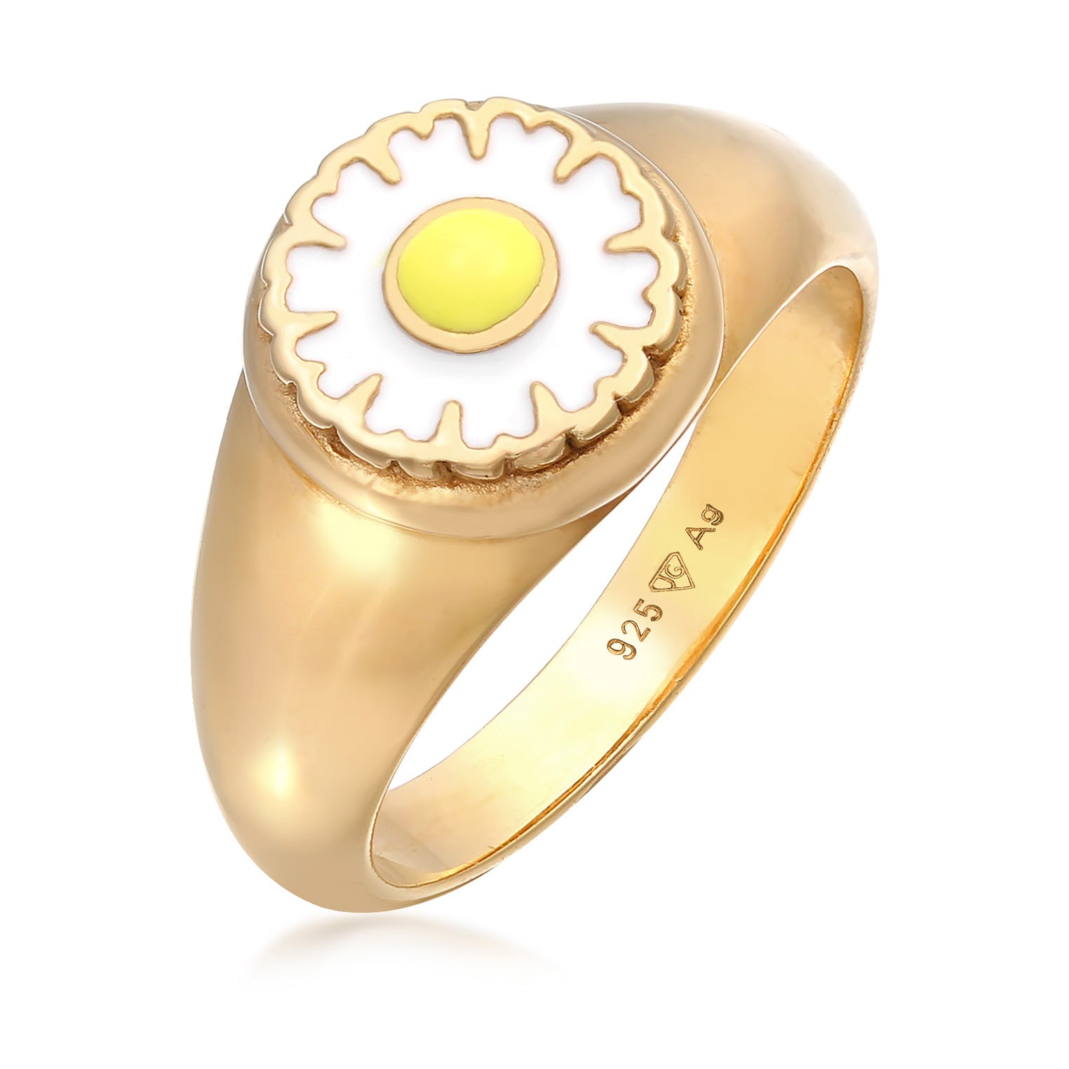 Gold - Elli | Siegelring Gänseblümchen | Emaille | 925er Sterling Silber Vergoldet